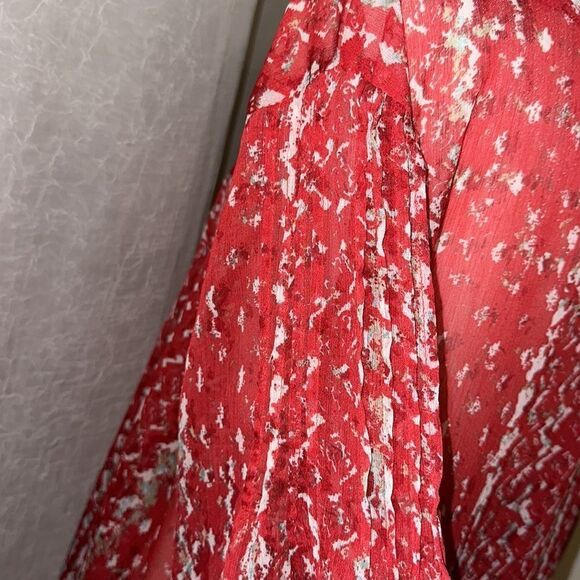 Jessica Simpson 1X Red White Teal Watercolor Spotted Embroidered Blouse - Picture 10 of 13